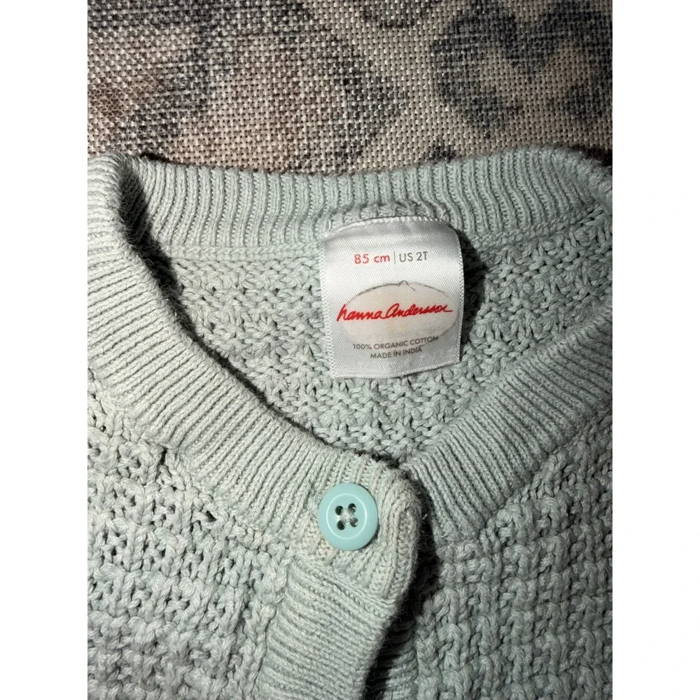 Hanna Andersson Organic Cotton Knit Cardigan Sweater Sage Green 2T 85cm